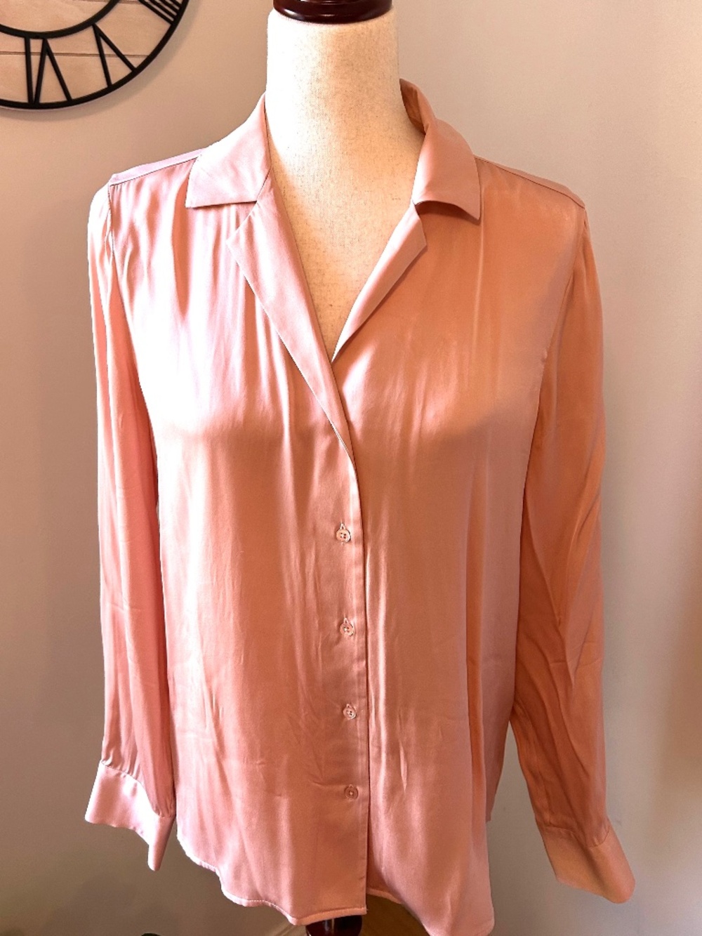 Quince Washable Silk Notch Collar Blouse Vintage Pink M